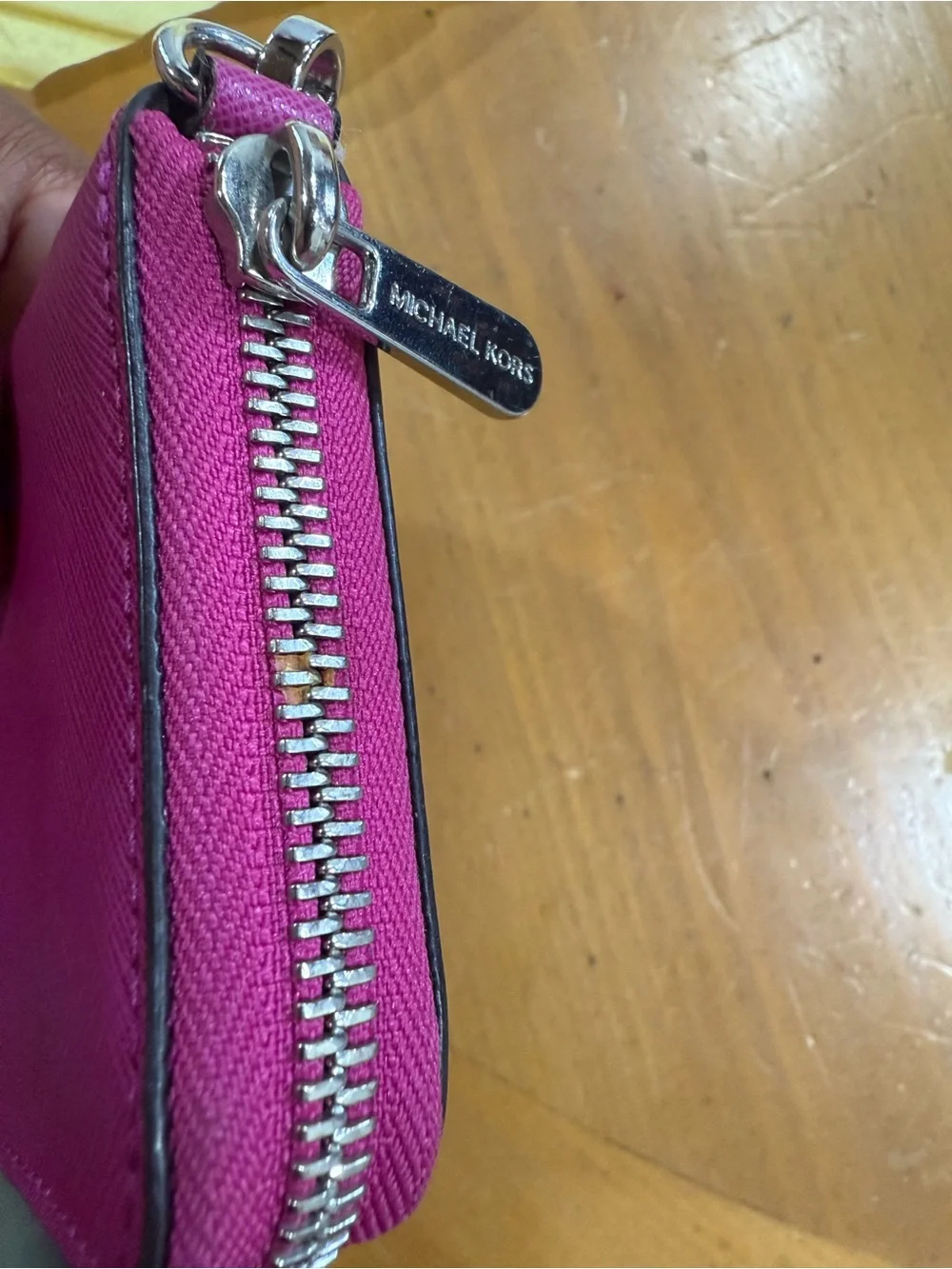 Michael Kors Magenta Saffiano Zip Wristlet